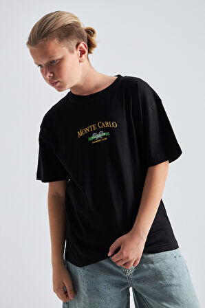 Monte Carlo Country Club Baskılı %100 Pamuk Erkek Oversize Çocuk Tişört