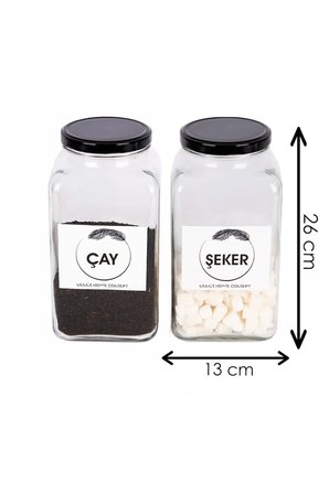4'lü Dekoratif Mutfak Düzenleyici Un, Tuz, Çay, Şeker 3000 Cc Siyah Metal Kapak