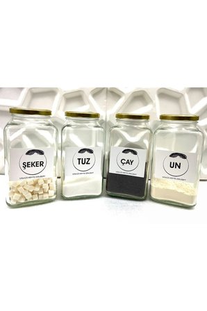 4'lü Dekoratif Mutfak Düzenleyici Un, Tuz, Çay, Şeker 3000 Cc Gold Metal Kapak