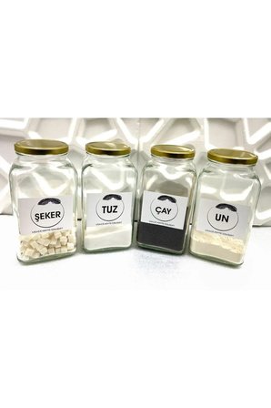 4'lü Dekoratif Mutfak Düzenleyici Un, Tuz, Çay, Şeker 3000 Cc Gold Metal Kapak