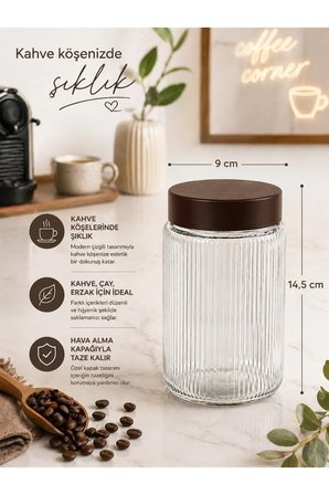 2'li Hava Almaz Kapaklı Mutfak Düzenleyici Saklama Kabı - Türk Kahvesi Filtre Kahve Etiketli Cam Kavanoz Seti