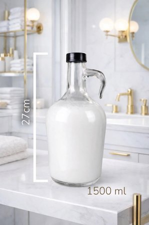 4'lü Şişe Banyo Seti Cam Yumuşatıcı Deterjan Renkliler Beyazlar Siyahlar Şişesi 1500ml Siyah Kapaklı