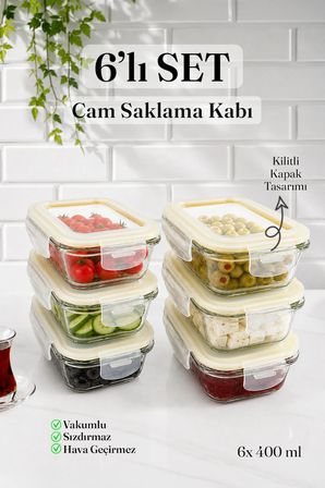 Kapaklı 6'lı Kase Cam Saklama Kabı Kahvaltılık Buzdolabı Düzenleyici Tatlı Fırın Kabı Borcam