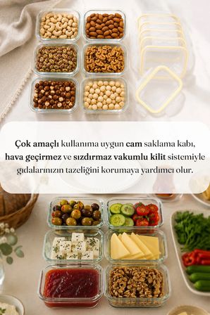 Kapaklı 6'lı Kase Cam Saklama Kabı Kahvaltılık Buzdolabı Düzenleyici Tatlı Fırın Kabı Borcam