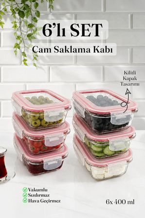 Kapaklı 6'lı Kase Cam Saklama Kabı Kahvaltılık Buzdolabı Düzenleyici Tatlı Fırın Kabı Borcam