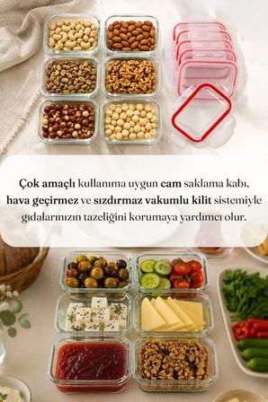 Kapaklı 6'lı Kase Cam Saklama Kabı Kahvaltılık Buzdolabı Düzenleyici Tatlı Fırın Kabı Borcam