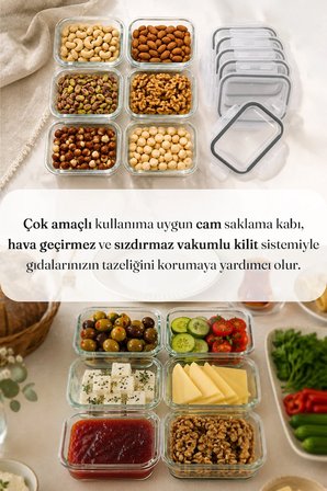 Kapaklı 6'lı Kase Cam Saklama Kabı Kahvaltılık Buzdolabı Düzenleyici Tatlı Fırın Kabı Borcam