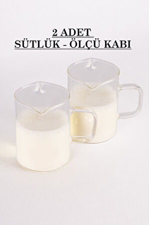 2 Adet 200 ml Kulplu Borosilikat Cam Sütlük Ve Sosluk