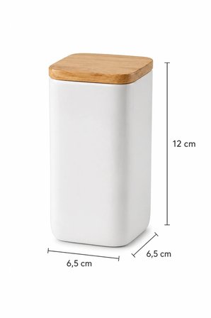 12'li 300 ml Bambu Stantlı Vakumlu Ahşap Kapaklı Porselen Görünümlü Akrilik Baharatlık Kaşık Etiket