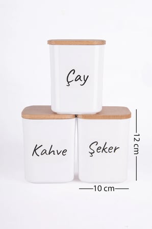 Porselen Görünümlü Kare  Ahşap Vakumlu Kapaklı Akrilik Erzak Saklama Kabı Baharatlık 12'li Ad 900 Ml