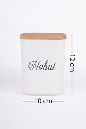 6'lı Porselen Görünümlü Kare  Ahşap Vakumlu Kapaklı Akrilik Erzak Saklama Kabı Baharatlık  900 Ml