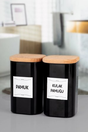 2li Siyah Kulak Pamuğu Ve Pamuk Kavanozu Akrilik