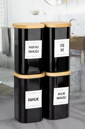 4'lü Siyah Kulak Pamuğu, Pamuk, Makyaj Pamuğu, Diş İpi Kavanozu Akrilik
