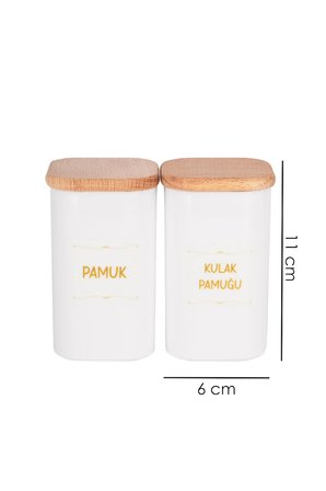 2'li Ahşap Kapaklı Beyaz Kulak Pamuğu, Pamuk, Makyaj Pamuğu, Diş İpi Kavanozu Akrilik
