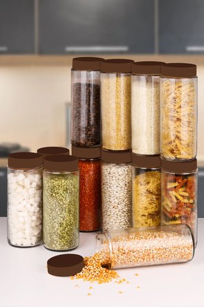 12 Li Jumbo Boy Kapaklı Cam Erzak Kavanozu Saklama Kabı 1500 ml