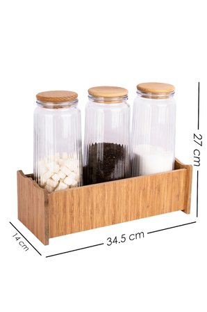3 lü Ahşap Stantlı Jumbo Boy Ahşap Vakumlu Kapaklı Cam Erzak Kavanozu Saklama Kabı 1500 ML