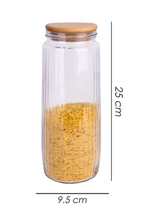 3 lü Ahşap Stantlı Jumbo Boy Ahşap Vakumlu Kapaklı Cam Erzak Kavanozu Saklama Kabı 1500 ML