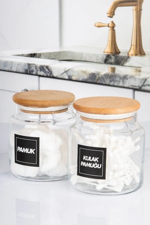 2 Li Kulak Pamuğu ve Pamuk Kavanozu Vakum Kapaklı 500 ml