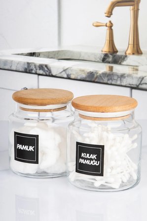 2 Li Kulak Pamuğu ve Pamuk Kavanozu Vakum Kapaklı 500 ml