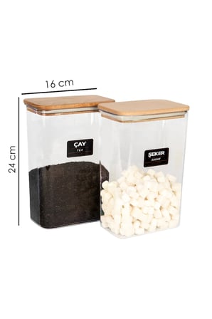 Ahşap Vakumlu Kapaklı Akrilik Çay Şeker Saklama Kavanozu Saklama Kabı ve Kutusu 3 Litre ETİKETLİ