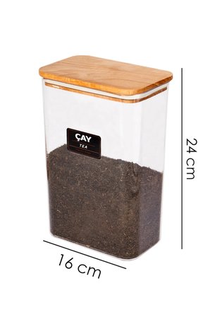 Ahşap Vakumlu Kapaklı Akrilik Çay Şeker Saklama Kavanozu Saklama Kabı ve Kutusu 3 Litre ETİKETLİ