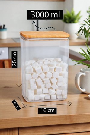 6 Lı Ahşap Vakumlu Kapaklı Erzak Saklama Kavanozu Saklama Kabı ve Kutusu 3 Litre ETİKETLİ