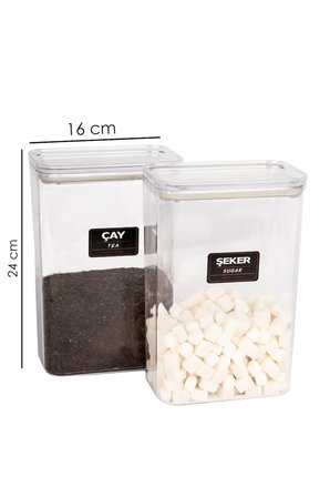 2'Lİ Vakumlu Kapaklı Akrilik Çay Şeker Saklama Kavanozu Kabı ve Kutusu 3 Litre ETİKETLİ