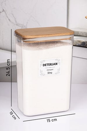 Ahşap Vakumlu Kapaklı Toz Deterjan Kutusu 3 Litre (2,5 KG Kapasiteli)