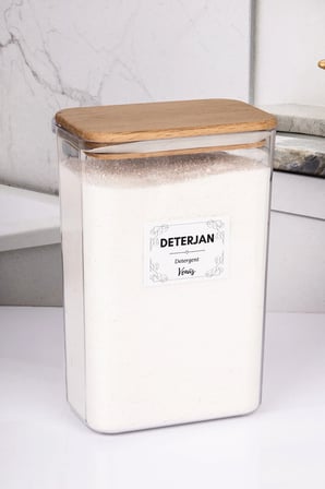 Ahşap Vakumlu Kapaklı Toz Deterjan Kutusu 3 Litre (2,5 KG Kapasiteli)