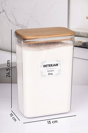 Ahşap Vakumlu Kapaklı Toz Deterjan Kutusu 3 Litre (2,5 KG Kapasiteli)