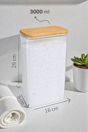 2 Adet Ahşap Vakumlu Kapaklı Toz Deterjan Kutusu Renkliler Beyazlar Etiketli 3 Litre