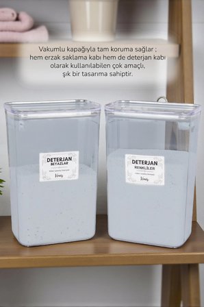 2 Adet Vakumlu Kapaklı Toz Deterjan Renkliler Beyazlar Etiketli Kutu 3 Litre