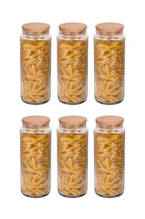 6 Adet Ahşap Vakumlu Kapaklı Cam Kavanoz ve Erzak Saklama Kabı ve Düzenleyici 1500 ML