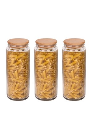 3 Adet Ahşap Vakumlu Kapaklı Cam Kavanoz ve Erzak Saklama Kabı 1500 ML