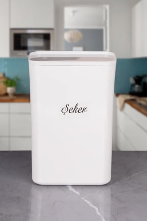 Tekli Beyaz ŞEKER Erzak Saklama Kutusu Vakumlu Kapaklı 3 LT Akrilik Etiketli