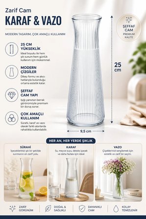 Top Kapaklı Pinterest Cam Sürahi - Dekoratif Karaf Borosilikat Limonata Meşrubat Şişesi Vazo