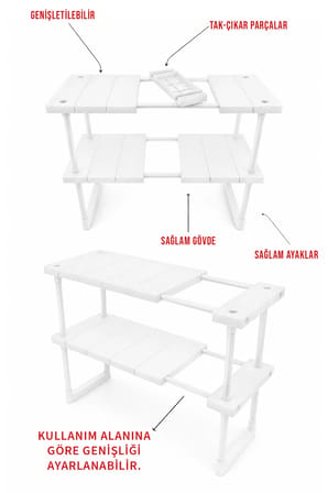 2 Katlı Ayarlanabilir Genişletilebilir Tezgahaltı Düzenleyici Raf Banyo Mutfak Organizer Deterjanlık