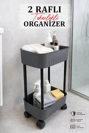 2 Katlı Tekerlekli Tezgah Altı Banyo Mutfak Rafı Çok Amaçlı Dolap Düzenleyici Organizer Deterjanlık