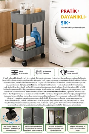 2 Katlı Tekerlekli Tezgah Altı Banyo Mutfak Rafı Çok Amaçlı Dolap Düzenleyici Organizer Deterjanlık
