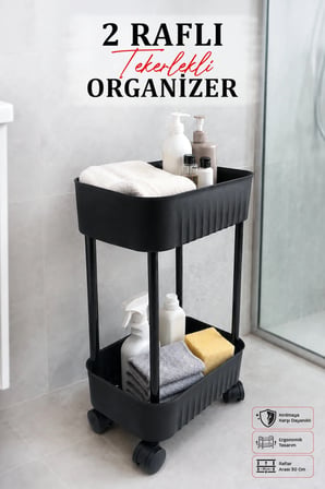 2 Katlı Tekerlekli Tezgah Altı Banyo Mutfak Rafı Çok Amaçlı Dolap Düzenleyici Organizer Deterjanlık