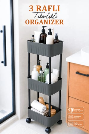 3 Katlı Tekerlekli Tezgah Altı Banyo Mutfak Rafı Dolap Düzenleyici Organizer Deterjanlık Sebzelik