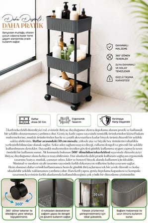 3 Katlı Tekerlekli Tezgah Altı Banyo Mutfak Rafı Dolap Düzenleyici Organizer Deterjanlık Sebzelik