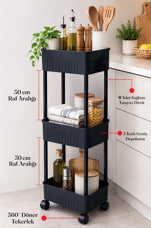 3 Katlı Tekerlekli Tezgah Altı Banyo Mutfak Rafı Dolap Düzenleyici Organizer Deterjanlık Sebzelik