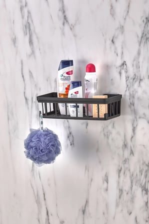 Yapışkanlı Şampuanlık - Banyo & Duş Düzenleyici Banyo Rafı - Sabunluk Organizer Antrasit