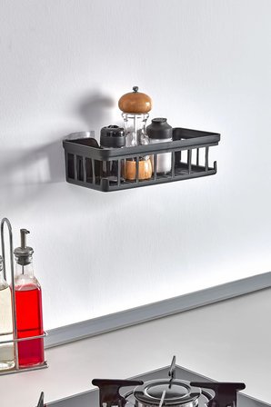2'li Yapışkanlı Şampuanlık - Banyo & Duş Düzenleyici Banyo Rafı - Sabunluk Organizer Antrasit