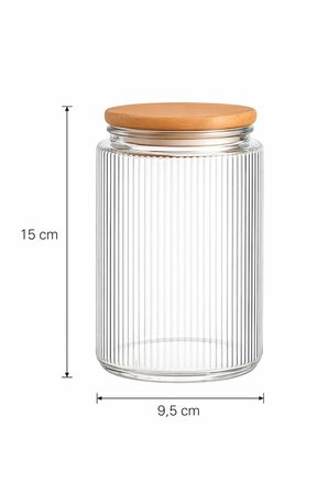 3'lü Etiketli Cam Kavanoz Seti – Bambu Vakum Kapaklı Çizgili Erzak Bakliyat Saklama Kabı 3x 1 L