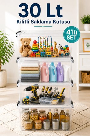 2'li Set 30 Lt Kilitli Saklama Kutusu Çok Amaçlı Kiler Erzak Hırdavat Oyuncak Düzenleyici Organizer
