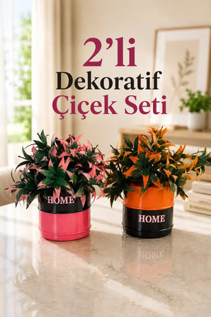 2'li Vella Dekoratif Yapay Çiçek Seti - Home Saksılı Balkon Salon Mutfak Ofis Dekor Çiçeği