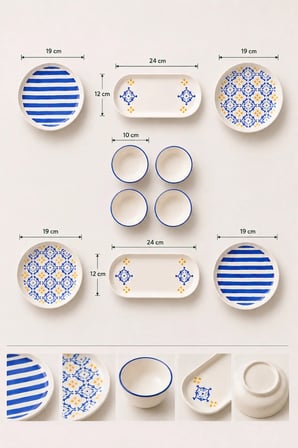 10 Parça 4 Kişilik Oceana Stoneware Kahvaltı Takımı - Özel Desenli Kahvaltılık Servis Sunum Seti