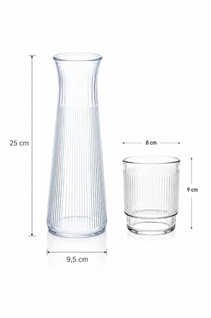 4'lü Cam Karaf & Bardak Seti - Top Kapaklı Limonata Meşrubat Meyve Suyu Servis Sunum Seti
